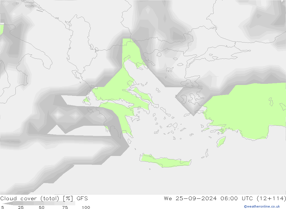 Cloud cover (total) GFS We 25.09.2024 06 UTC