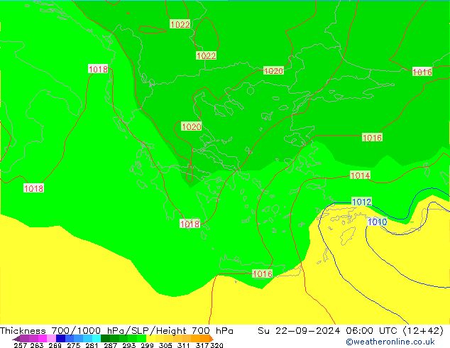 700-1000 hPa Kalınlığı GFS Paz 22.09.2024 06 UTC