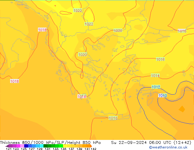 850-1000 hPa Kalınlığı GFS Paz 22.09.2024 06 UTC