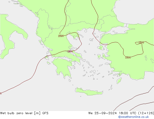 Wet bulb zero level GFS St 25.09.2024 18 UTC