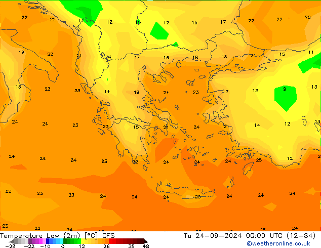 Temp. minima (2m) GFS mar 24.09.2024 00 UTC