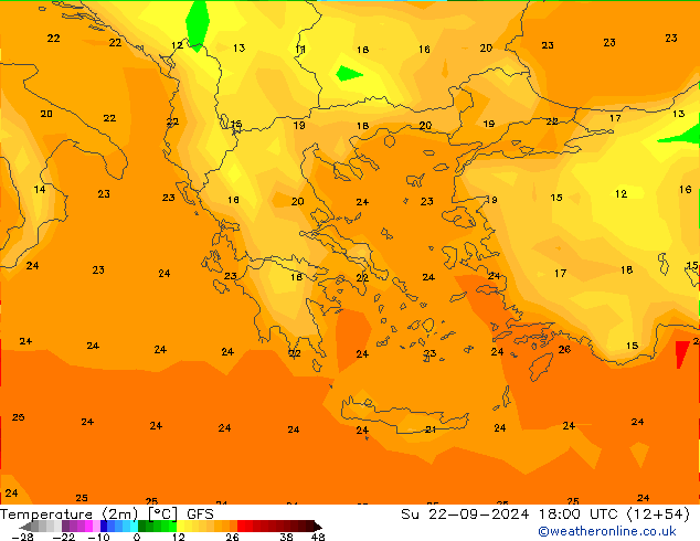 Temperature (2m) GFS Ne 22.09.2024 18 UTC