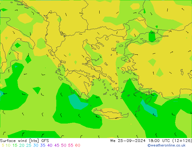 Wind 10 m GFS wo 25.09.2024 18 UTC