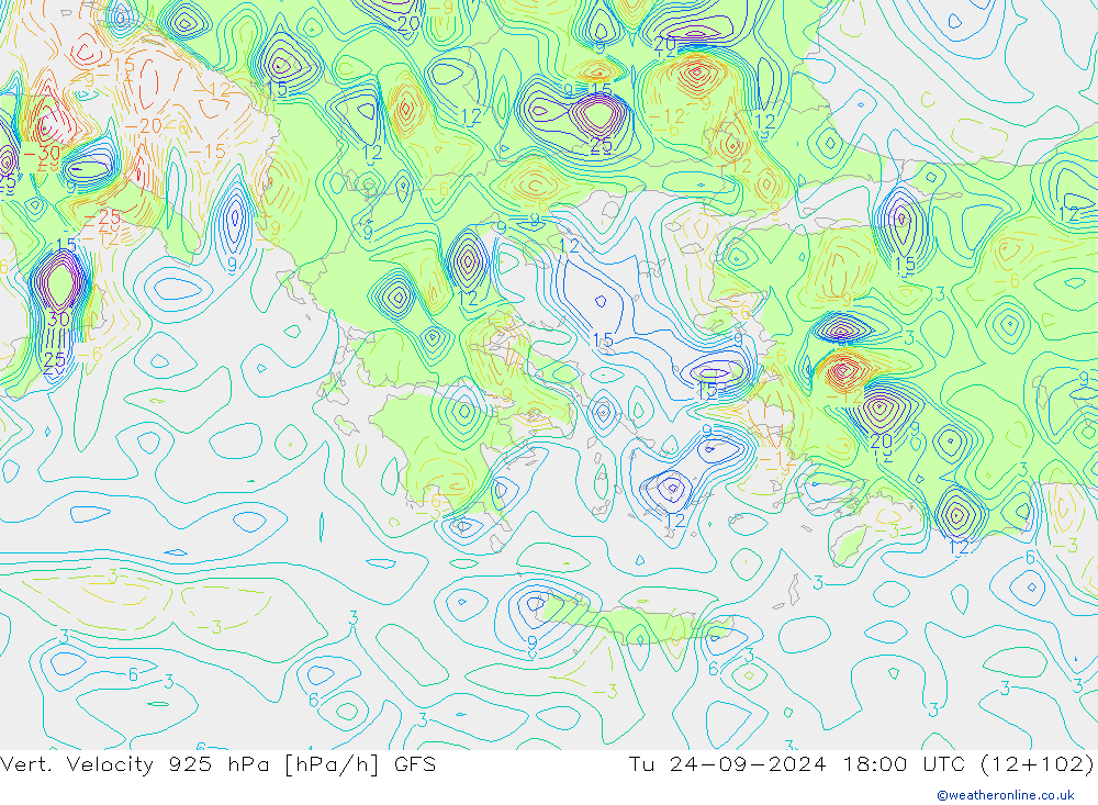 Vert. Velocity 925 hPa GFS Di 24.09.2024 18 UTC