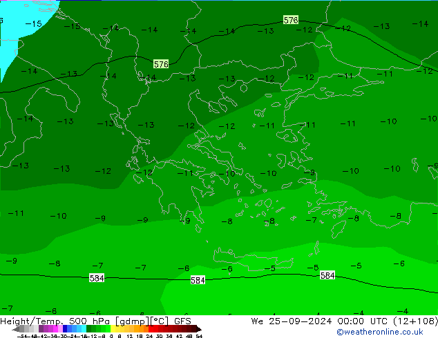 Z500/Rain (+SLP)/Z850 GFS mer 25.09.2024 00 UTC