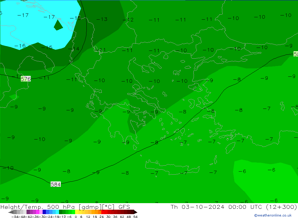 Height/Temp. 500 hPa GFS czw. 03.10.2024 00 UTC