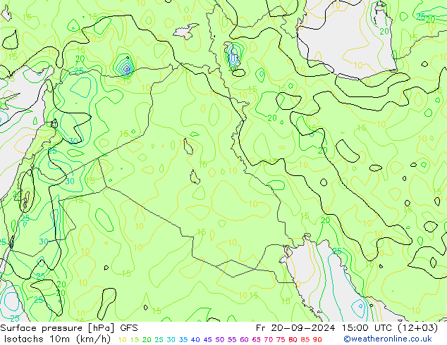 Eşrüzgar Hızları (km/sa) GFS Cu 20.09.2024 15 UTC