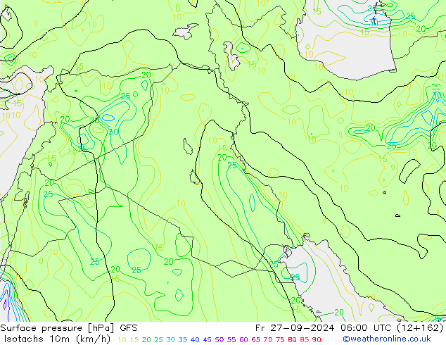 Isotachs (kph) GFS Fr 27.09.2024 06 UTC