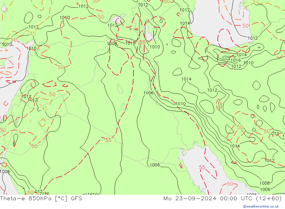 Theta-e 850гПа GFS пн 23.09.2024 00 UTC