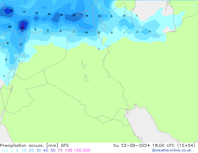 Precipitation accum. GFS  22.09.2024 18 UTC