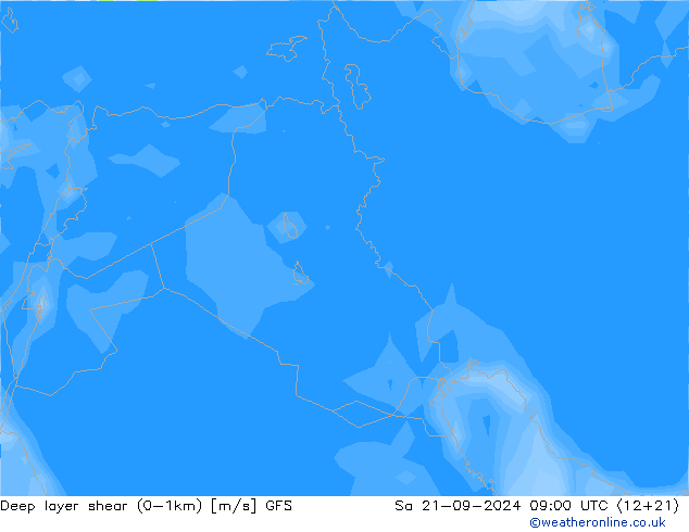 Deep layer shear (0-1km) GFS сб 21.09.2024 09 UTC