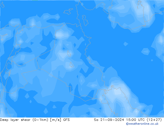 Deep layer shear (0-1km) GFS Sa 21.09.2024 15 UTC