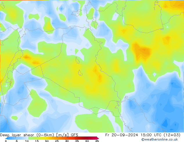 Deep layer shear (0-6km) GFS wrzesień 2024