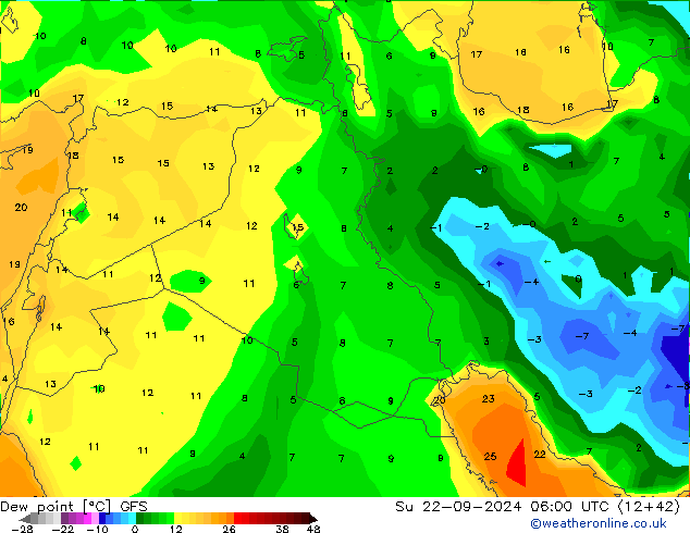 Ponto de orvalho GFS Dom 22.09.2024 06 UTC