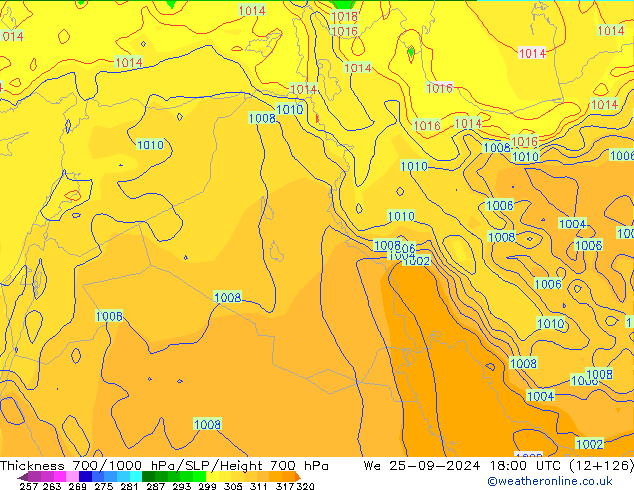 Thck 700-1000 hPa GFS  25.09.2024 18 UTC