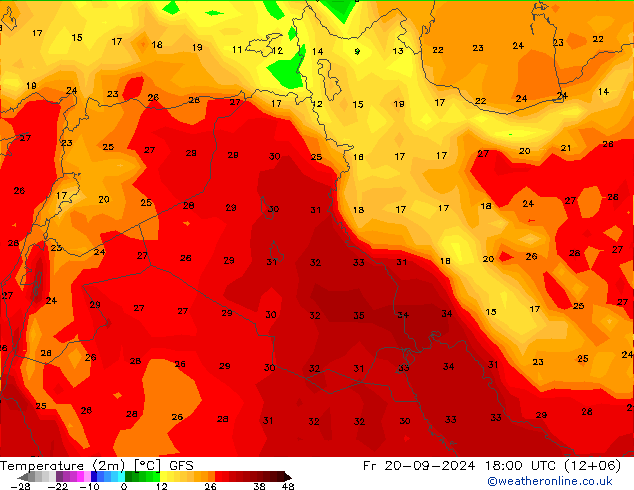 Temperatuurkaart (2m) GFS september 2024