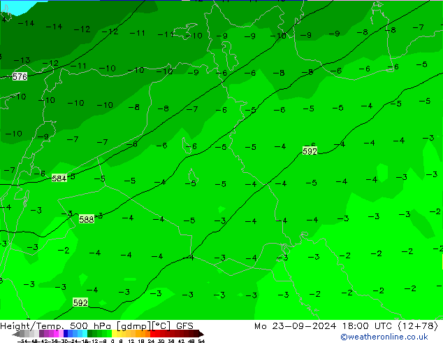 Z500/Rain (+SLP)/Z850 GFS Mo 23.09.2024 18 UTC