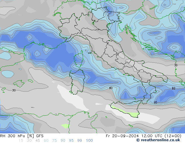 RH 300 гПа GFS пт 20.09.2024 12 UTC