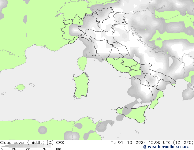 облака (средний) GFS вт 01.10.2024 18 UTC