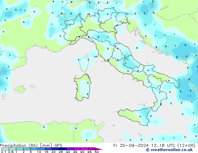 Totale neerslag (6h) GFS vr 20.09.2024 18 UTC