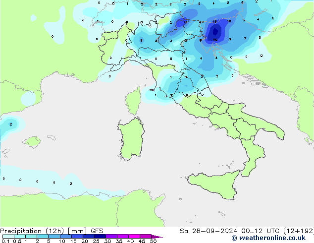 Precipitation (12h) GFS Sa 28.09.2024 12 UTC