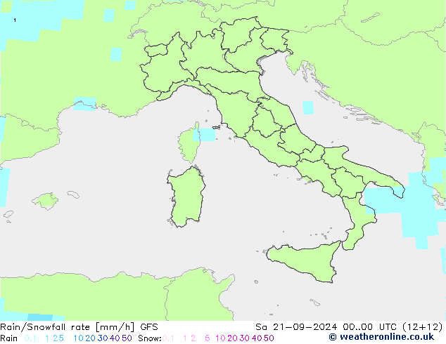 Rain/Snowfall rate GFS Sa 21.09.2024 00 UTC