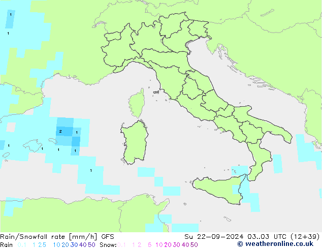 Rain/Snowfall rate GFS  22.09.2024 03 UTC