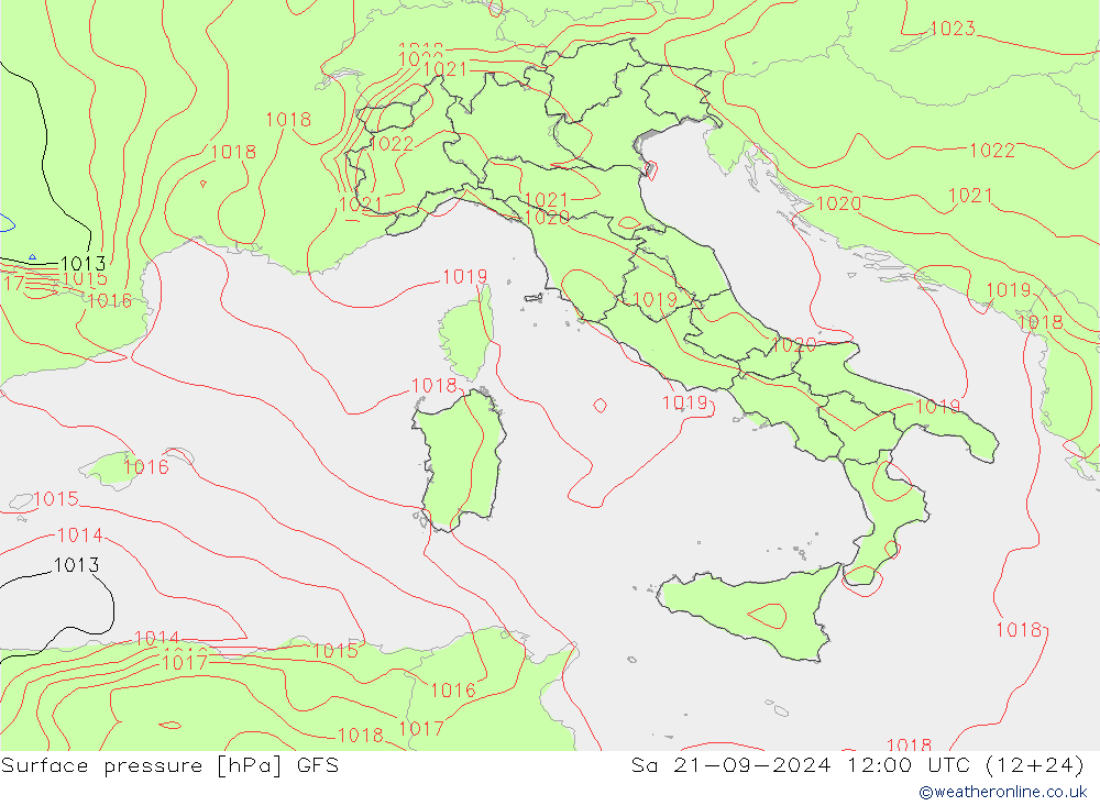 ciśnienie GFS so. 21.09.2024 12 UTC