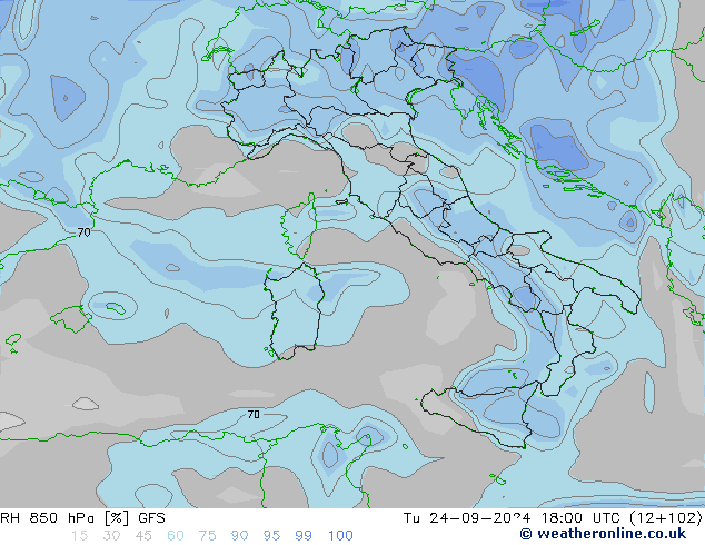 RH 850 hPa GFS Ter 24.09.2024 18 UTC