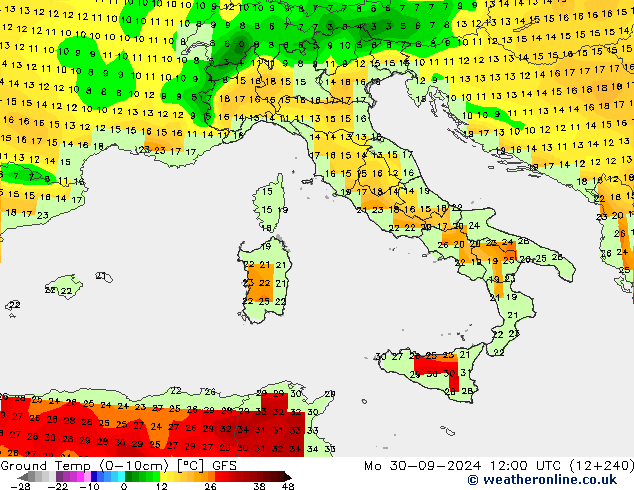 Ground Temp (0-10cm) GFS Mo 30.09.2024 12 UTC