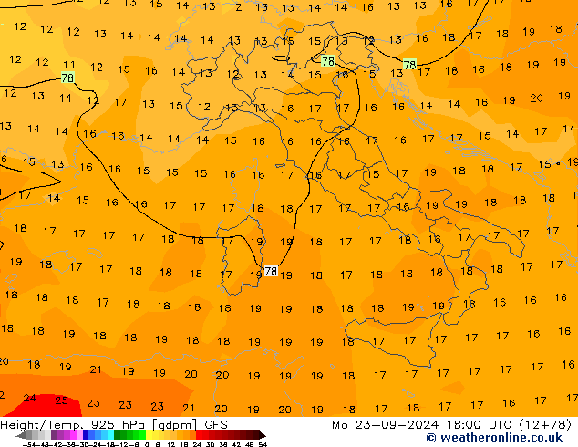 Hoogte/Temp. 925 hPa GFS ma 23.09.2024 18 UTC