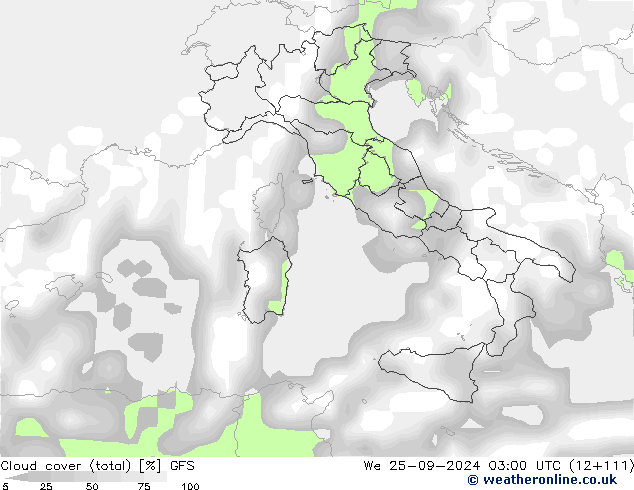 облака (сумма) GFS ср 25.09.2024 03 UTC