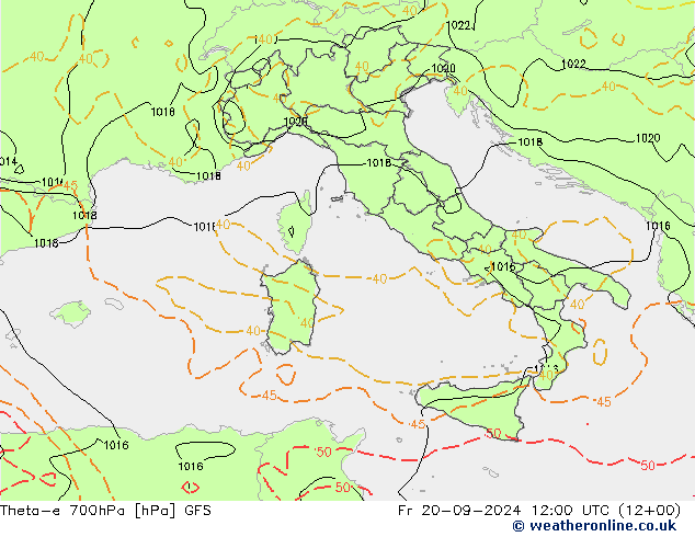 Theta-e 700гПа GFS пт 20.09.2024 12 UTC