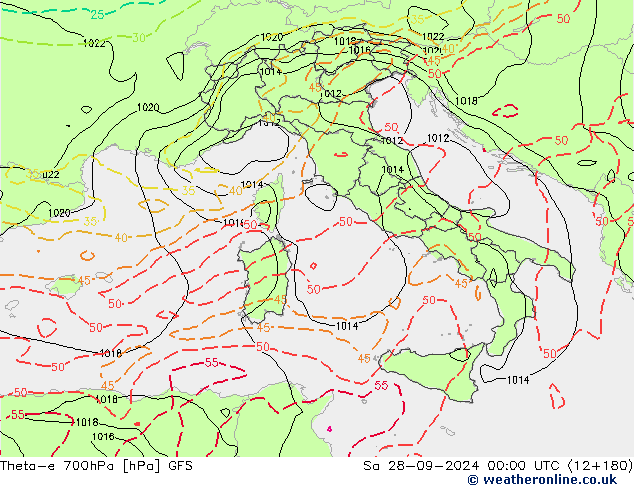 Theta-e 700hPa GFS Cts 28.09.2024 00 UTC