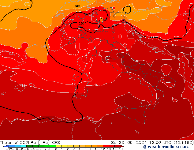 Theta-W 850hPa GFS za 28.09.2024 12 UTC