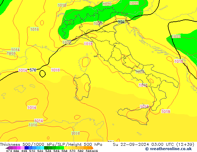 Thck 500-1000hPa GFS  22.09.2024 03 UTC