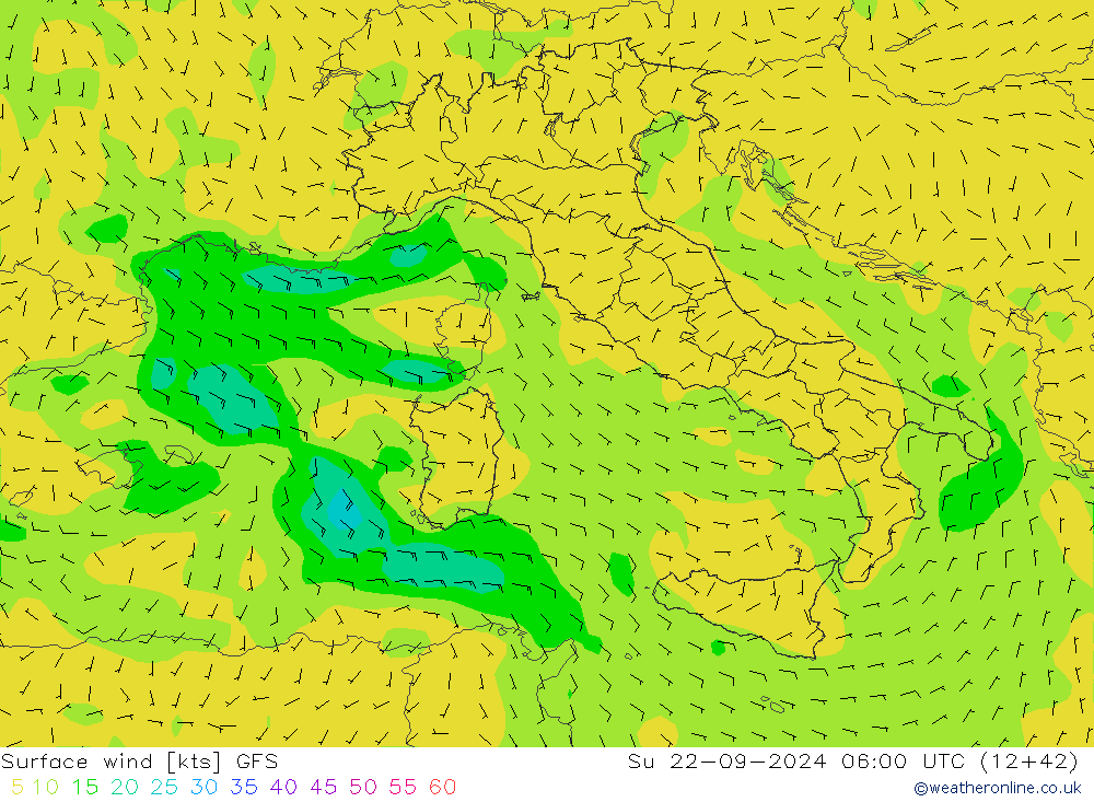 Vent 10 m GFS dim 22.09.2024 06 UTC