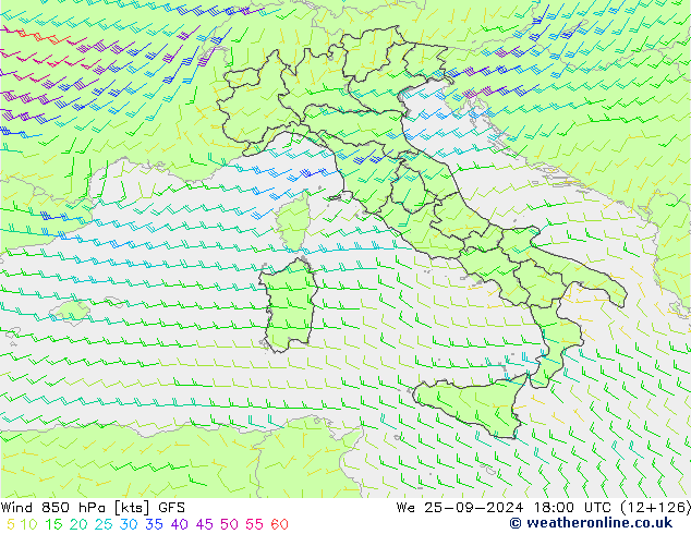 Wind 850 hPa GFS We 25.09.2024 18 UTC