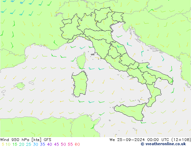 Vent 950 hPa GFS mer 25.09.2024 00 UTC