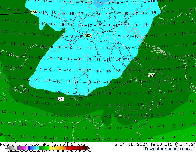 Height/Temp. 500 hPa GFS Tu 24.09.2024 18 UTC