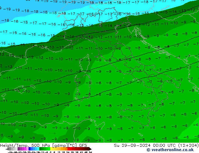 Z500/Rain (+SLP)/Z850 GFS Dom 29.09.2024 00 UTC