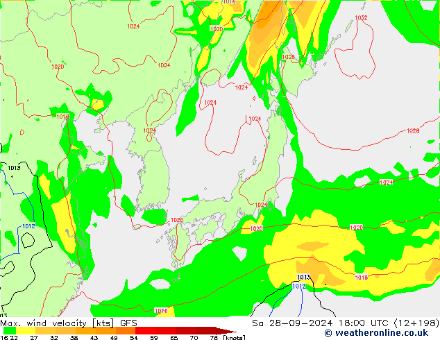 Max. wind velocity GFS Sa 28.09.2024 18 UTC