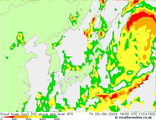 Cloud base (low) GFS Čt 26.09.2024 18 UTC