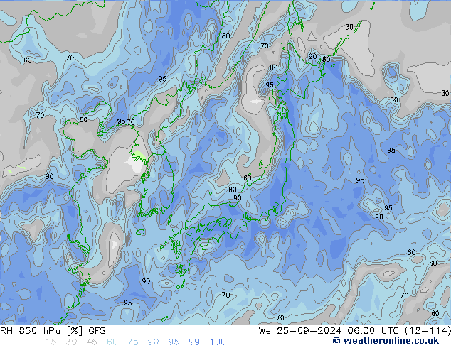 RH 850 hPa GFS We 25.09.2024 06 UTC