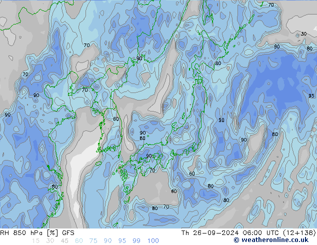 RH 850 hPa GFS Qui 26.09.2024 06 UTC