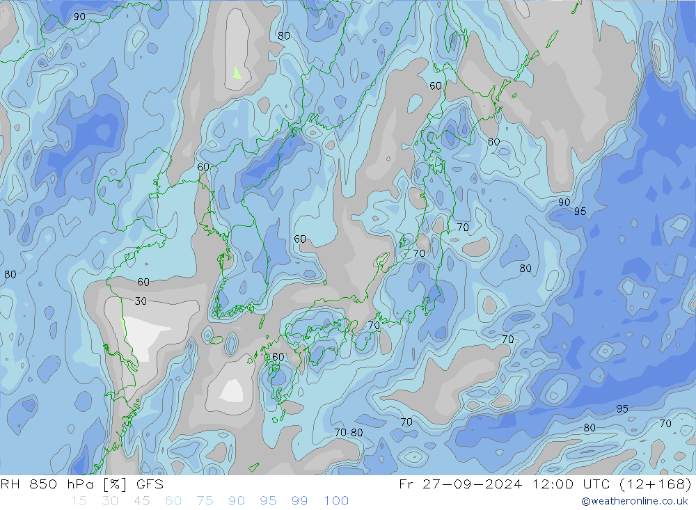 RH 850 hPa GFS Fr 27.09.2024 12 UTC