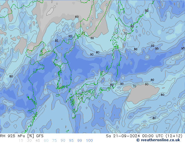 RH 925 гПа GFS сб 21.09.2024 00 UTC