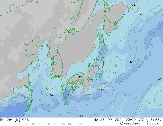 Humedad rel. 2m GFS lun 23.09.2024 03 UTC