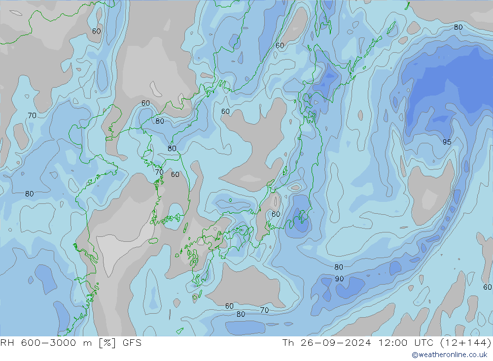 RH 600-3000 m GFS Th 26.09.2024 12 UTC