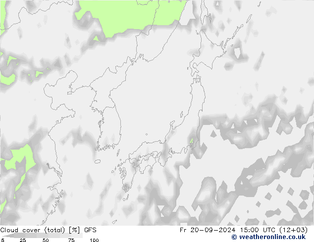 Cloud cover (total) GFS Fr 20.09.2024 15 UTC